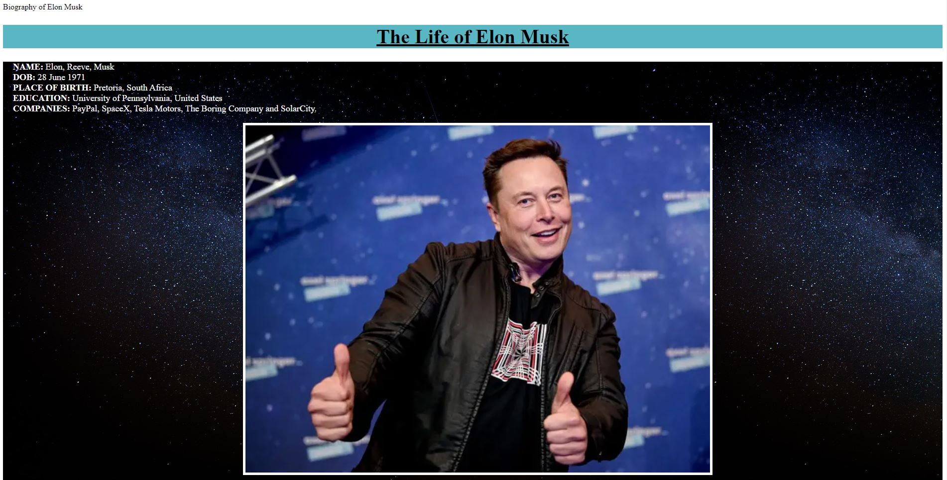 Elon Musk Tribute Page